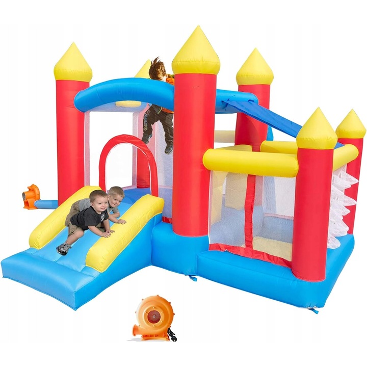 Zmeu gonflabil pentru copii, 312x272x200cm, gri, cu trambulina si tobogan