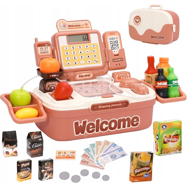 Set joaca supermarket, roz, cu sunete si scanner, 44x21x23cm