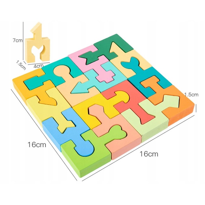 Puzzle educational din lemn Montessori, set, forme si culori, 2-4 ani