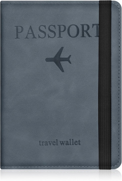 Etui pentru pasaport, fara marca, din piele PU, blocare RFID, negru, 14,8x11cm