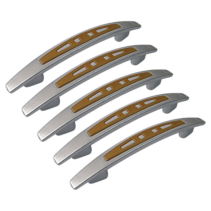 Set 5 Manere din plastic, 2108-01, lungime 148 mm, distanta gauri 96 mm, stejar