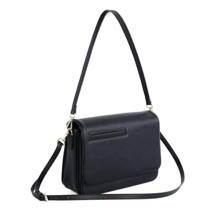 Solier F28 női saffiano ökológiai bőr postás táska, fekete