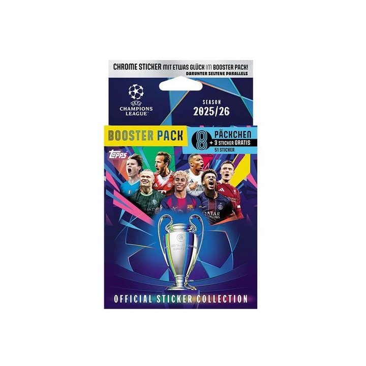 Topps UEFA Champions League 2025/26 Sticker Collection Eco Pack – 8 Packs + Bonus Stickers