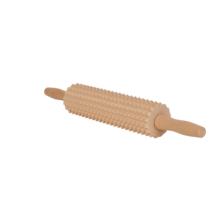 Rola de masaj din lemn de fag cu varfuri, Masajor pentru picioare, corp, muschi, regenerativ, relaxant, Mare, Puternic, durabil, sigur, Woodcarver, 46 cm