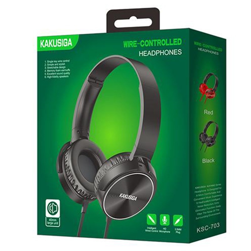 Casti cu fir Kakusiga KSC-703, Microfon incorporat, On Ear, 3.5mm, Cablu 1.2m, Negru