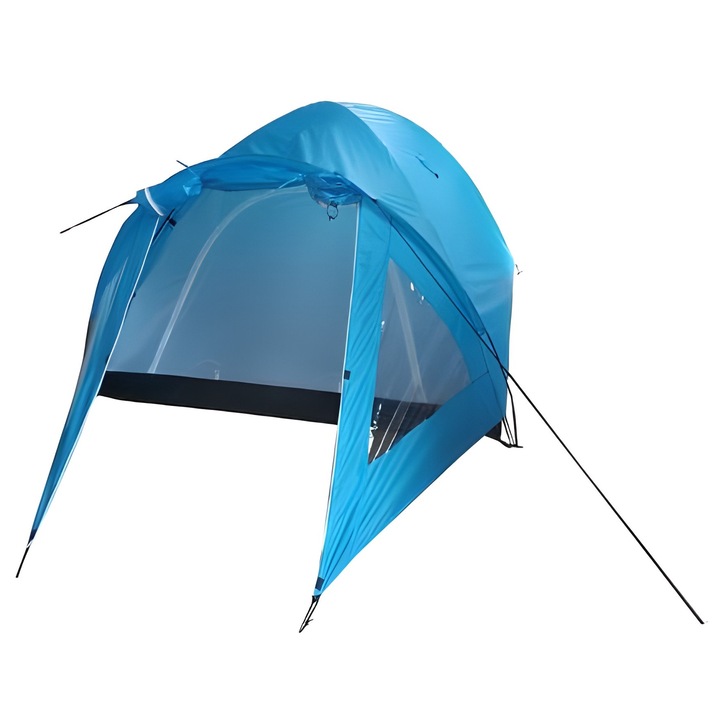 Cort camping 3 persoane, (205+95) x 180 x 120 cm, Albastru