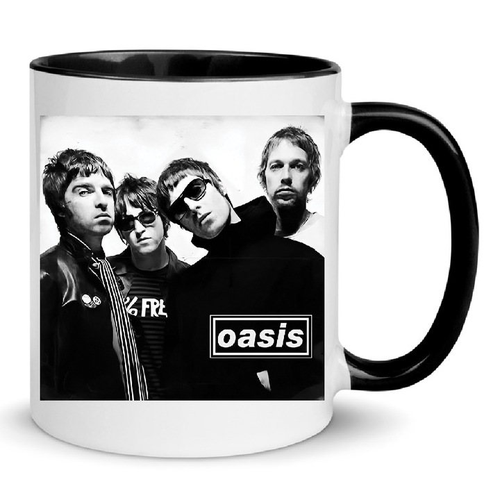 Cana ceramica Oasis 330ml No.13, neagra si alba, design modern, rezistent la masina de spalat vase