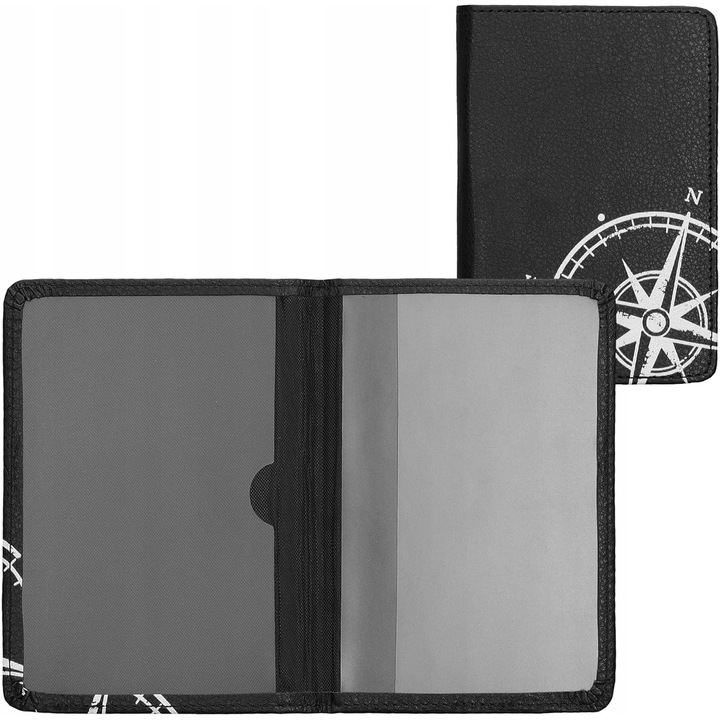 Husa pentru documente auto, compas vintage, alb si negru, dimensiuni 9,2x13cm, 12x17,5cm