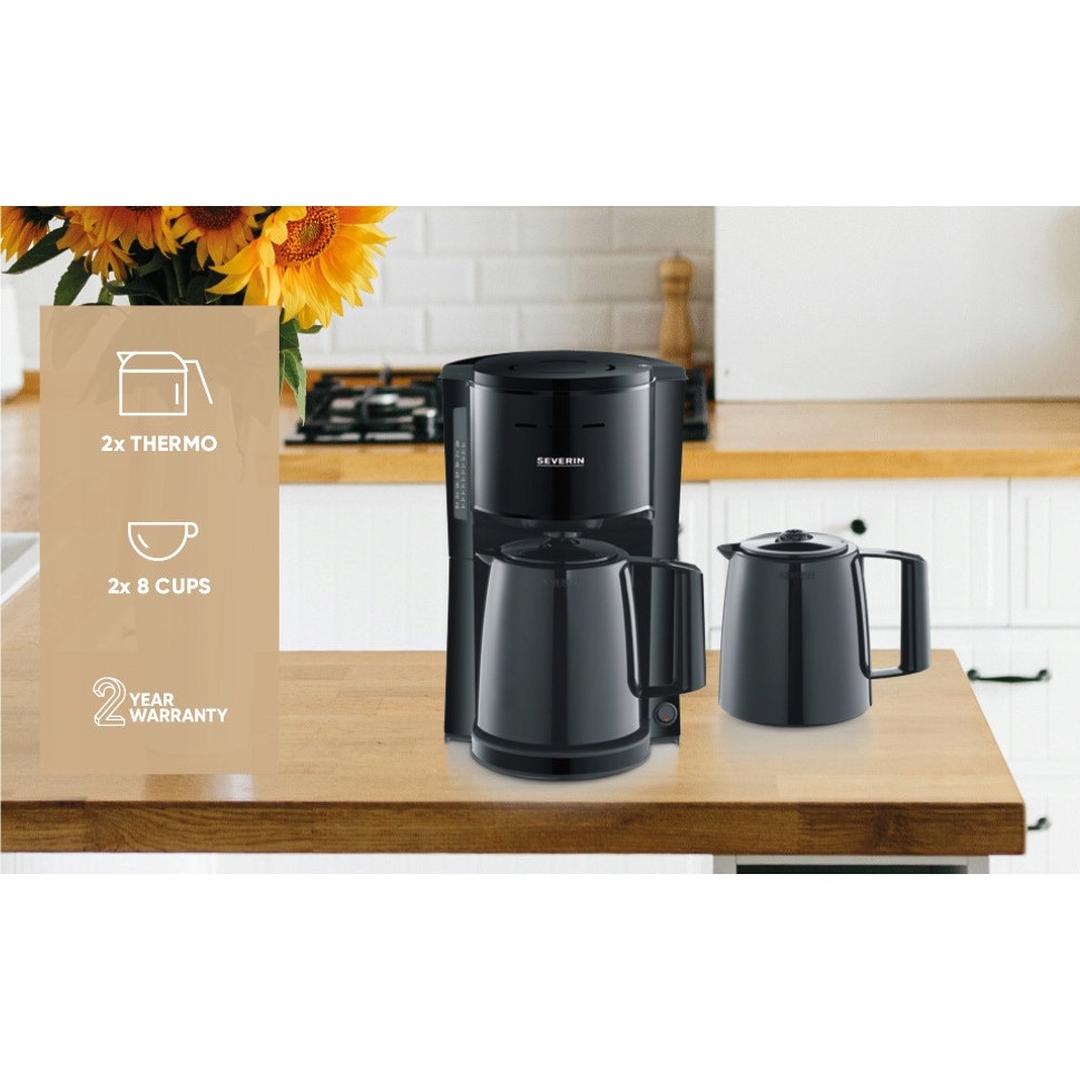 Cafetiere Severin cu 2 cani termice, 1l, automat, indicator nivel apa