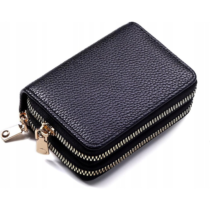 Portofel pentru carduri, compact, protectie RFID, negru, 12x8x3.5cm