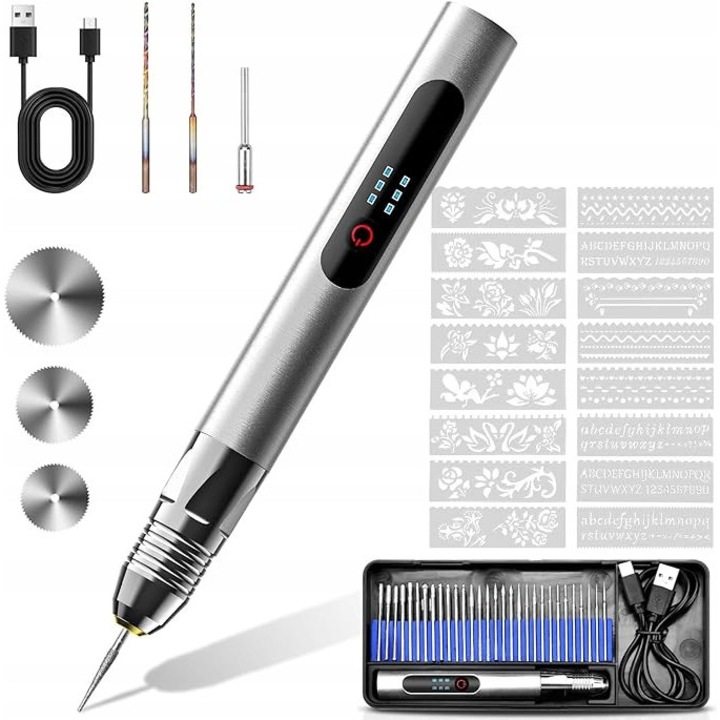 Pix de gravare electrica, 3 viteze, incarcare USB, pentru metal, plastic, sticla, ceramica, lemn, piele
