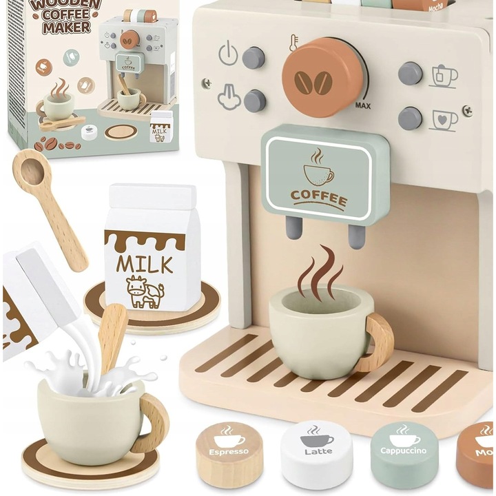 Set de joaca espresso din lemn pentru copii, 12 elemente, gri, 18,5x15,1x12,5cm