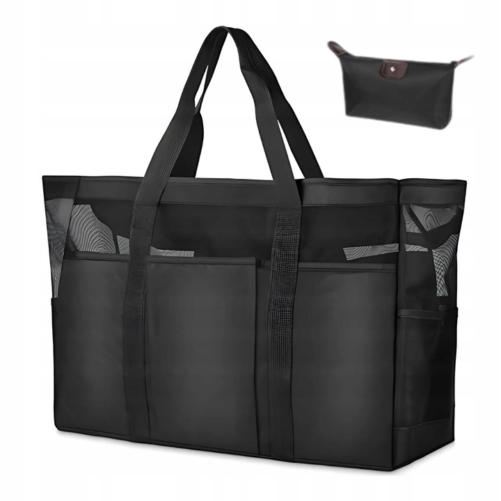 Geanta plaja XXL, 9 buzunare, material respirabil, rezistent la nisip, pliabil