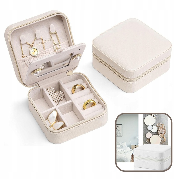 Кутия за бижута, органайзер, 10,5x10,5x5,5см, изкуствена, без марка