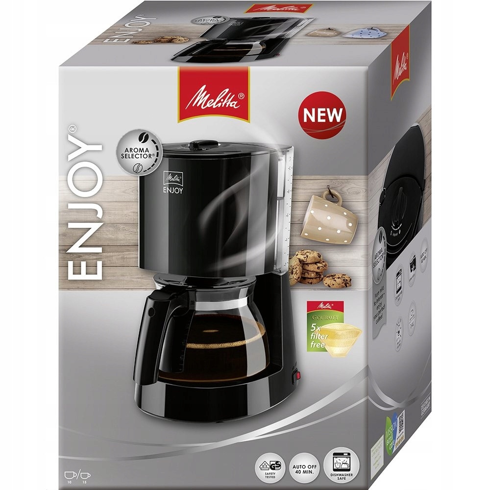 Cafetiere Melitta, model cu cana de sticla, 10 cani, negru, 262x207x357mm