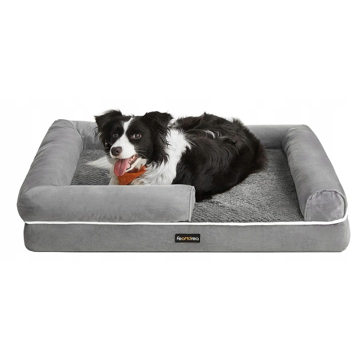 Ортопедично легло за кучета, Feandrea, 91x71x25см, сиво, със свалящ се калъф