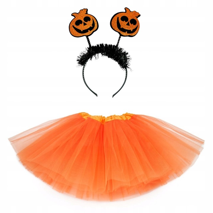 Costum Halloween Dyna pentru copii, set fusta si opasa, portocalie, 3-9 ani