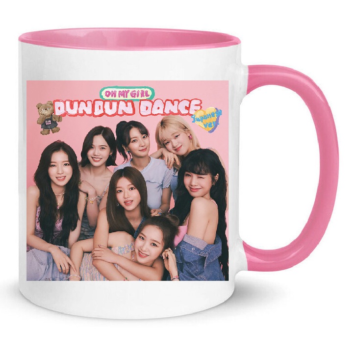 Cana ceramica OH MY GIRL No.2, 330ml, alb si roz, finisaj lucios, rezistent la masina de spalat.