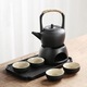 Комплект за чай, черен порцелан, 4 чаши, с нагревател, за пътуване