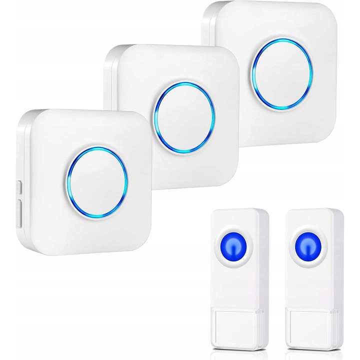 Set sonerie wireless, 2x transmitatoare, 3x receptoare, IP55, alb, 300m