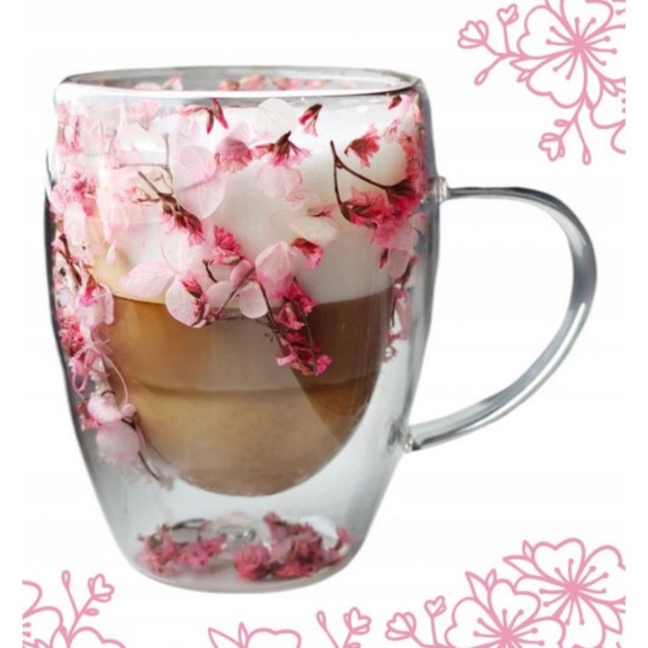 Pahar termic Ecarla, 300ml, flori uscate, 11x8cm, set