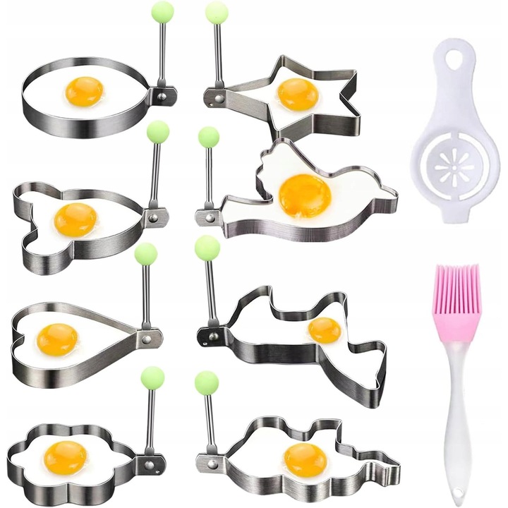 Set 8 forme prajituri pentru oua ochiuri si omlete, cu pensula pentru ulei, negru, 9x2cm
