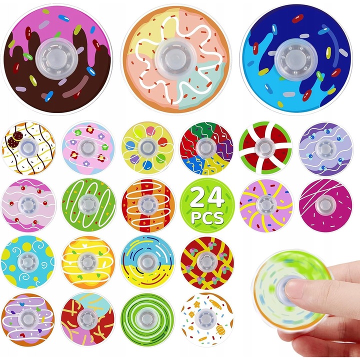 24 darabos Fidget Spinner szett, stresszoldó játékok, színes modellek, 4cm, ABS műanyag és fém