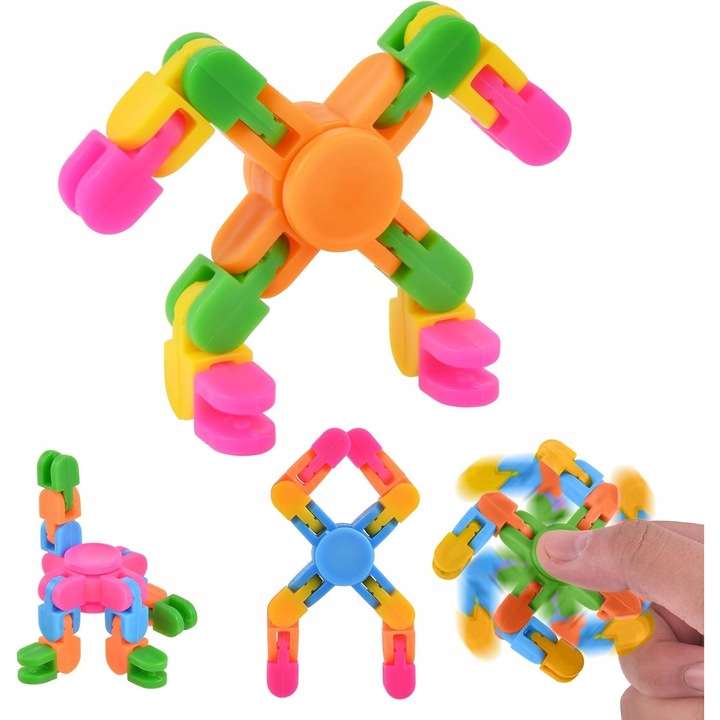 Set 4 Jucarii Fidget Spinner, Antistres, Material Plastic, Multicolor, Dimensiuni Mici