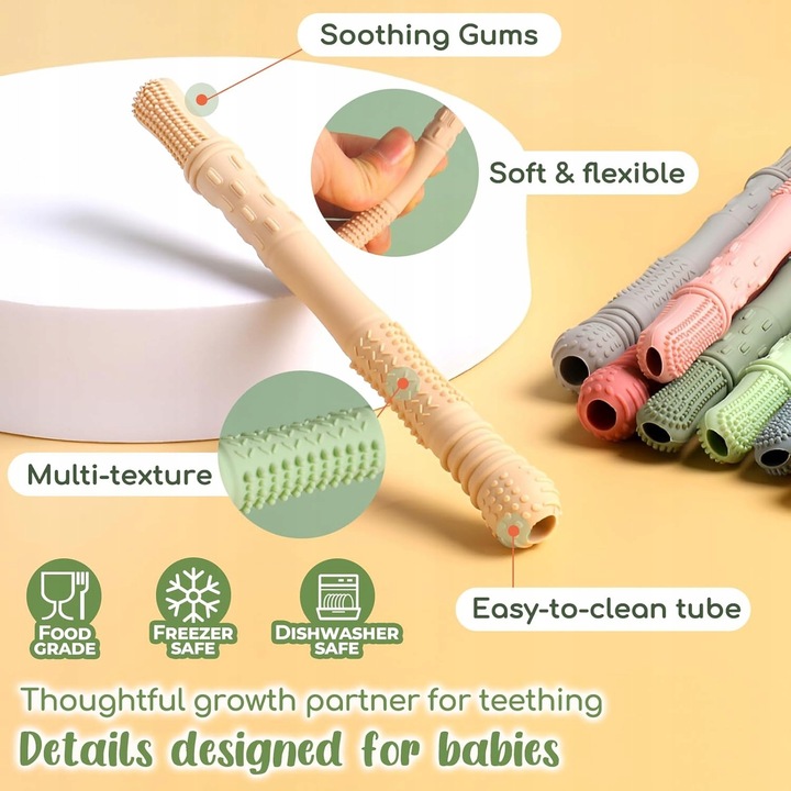 Комплект от 6 силиконови гризалки за бебета, 2 четки за почистване, многоцветни, 16x1.5см