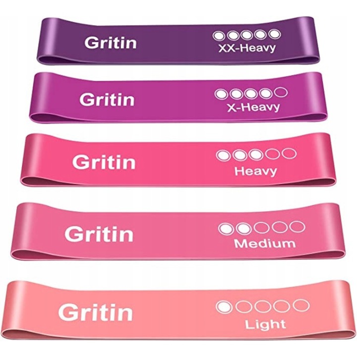 Set 5 benzi elastice Gritin, 100% latex natural, etui inclus