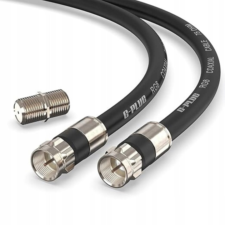 Cablu antena 15m, negru, 1,1Cu, 128x0,12AL, set 2 conectori F compresivi