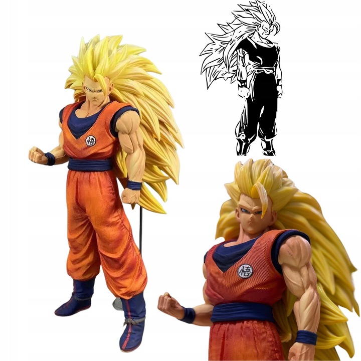 Figurina Dragon Ball Z Son Goku Super Saiyan 3, 30cm, detalii fine, PVC