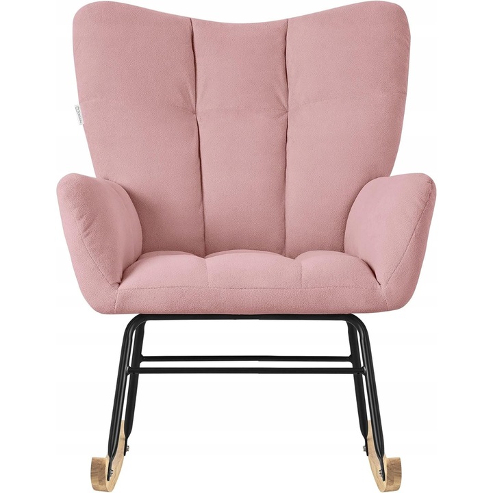 Fotoliu roz, 69x88x95cm, cadru din otel, husa din frotte, lemn natural