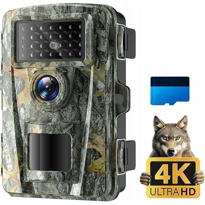 Camera de supraveghere, 4K, 48MP, tehnologie infrarosu, waterproof, set cu card SD