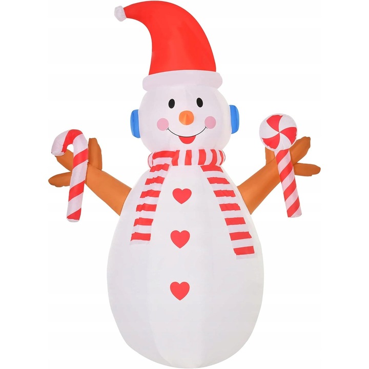 Figurina decorativa iluminata, 2,40m, alb si rosu, cu LED-uri, pentru Craciun