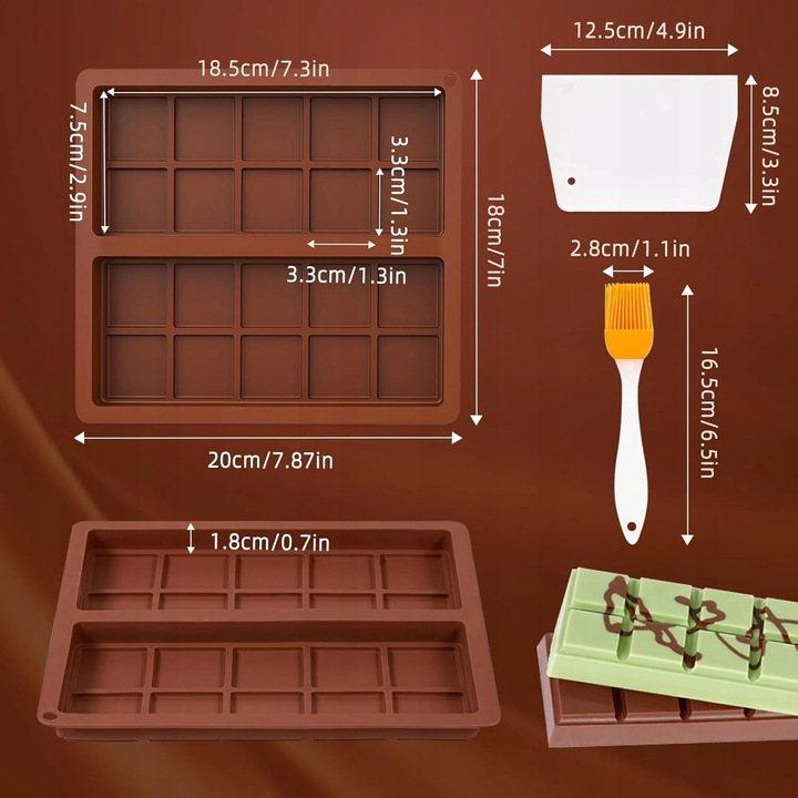 Forma de silicon pentru ciocolata, set pentru doua tablete, reutilizabila, rezistenta la temperaturi -40C pana la 230C