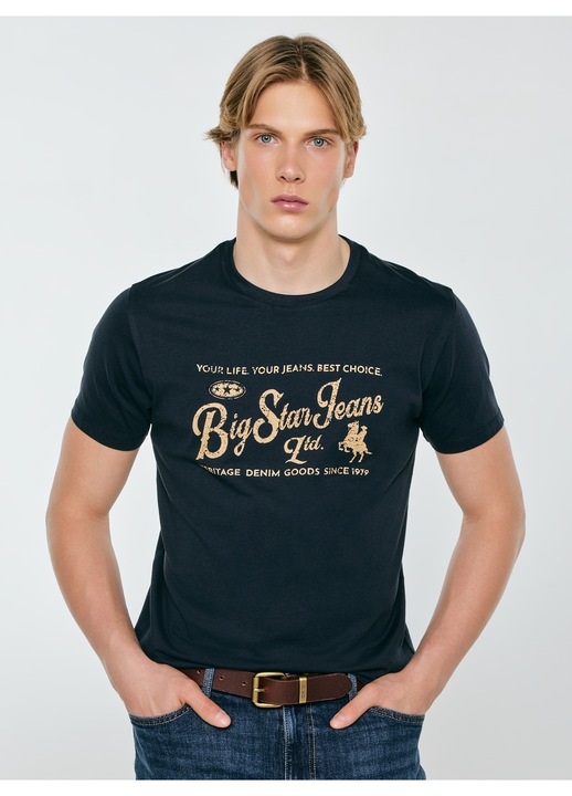 Férfi póló mintával, BIG STAR, Eller 403, puha pamut, sötétkék