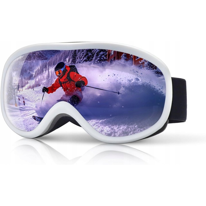 Goggles schi sferice anti-fog OTG cu dubla lentila UV, panoramic, pentru sporturi de iarna