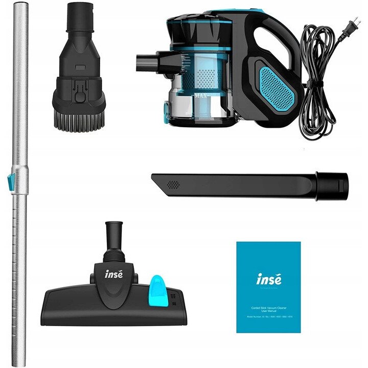 Aspirator vertical si manual INSE i5 600W, putere de aspiratie 18kPa, fara sac, albastru, 1L