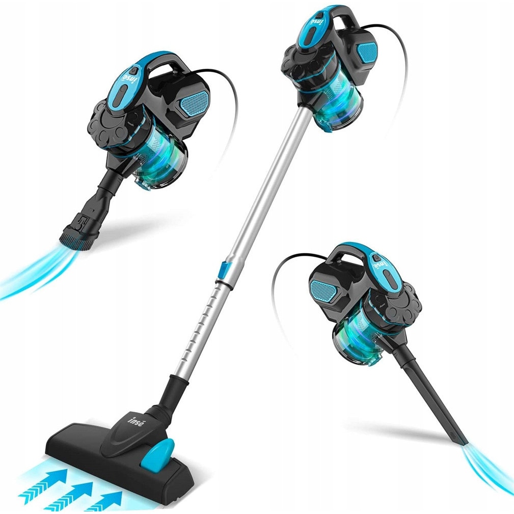 Aspirator vertical si manual INSE i5 600W, putere de aspiratie 18kPa, fara sac, albastru, 1L