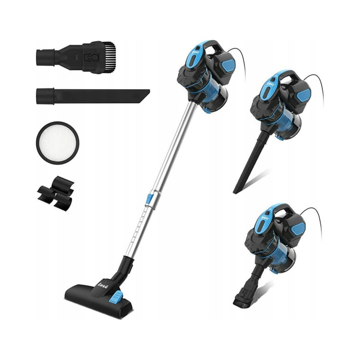 Aspirator vertical si manual INSE i5 600W, putere de aspiratie 18kPa, fara sac, albastru, 1L