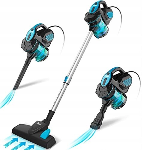 Aspirator vertical si manual INSE i5 600W, putere de aspiratie 18kPa, fara sac, albastru, 1L