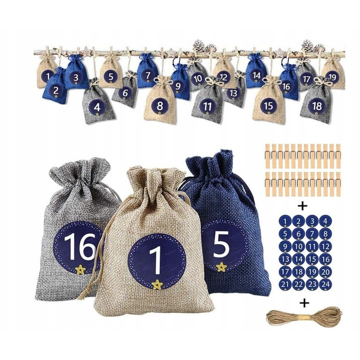 Комплект адвент календар, 24 материала, 10x14см, многоцветен