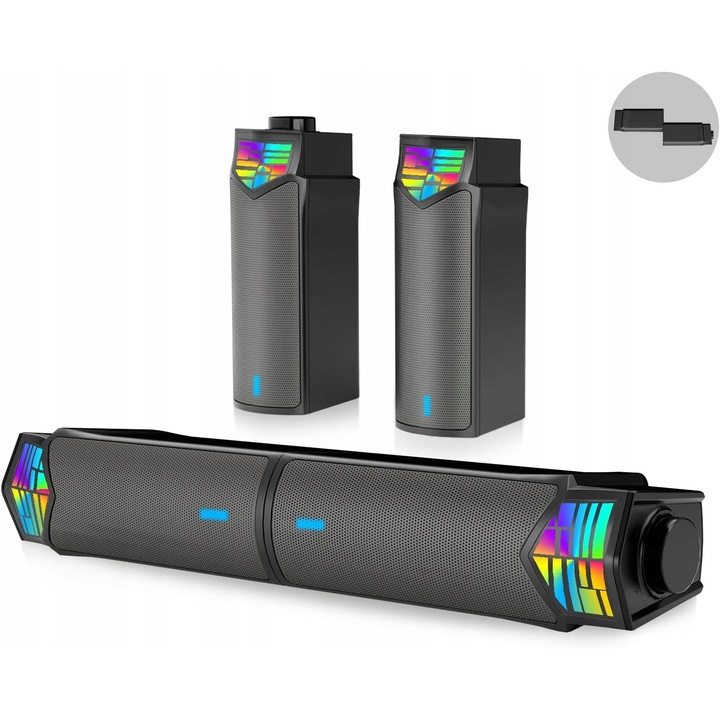Soundbar 2 in 1, RGB, 9,98 W, negru, cu microfon integrat