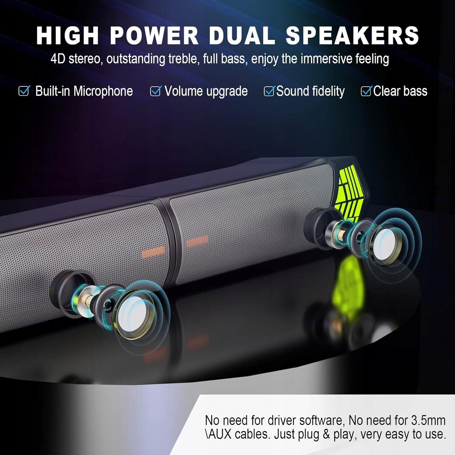 Soundbar 2 in 1, RGB, 9,98 W, negru, cu microfon integrat