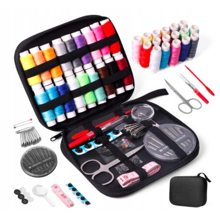 Set de cusut portabil, accesorii de reparat, 8 piese, compact, pentru acasa si calatorii