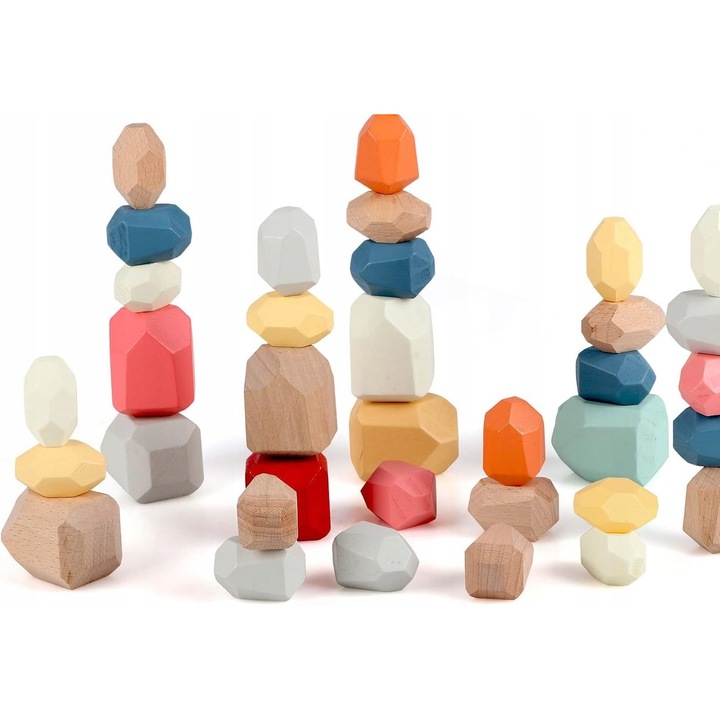 Set 36 pietre Balansante Montessori, Jocuri Educative, Multicolor, 28,5x13,5x5cm, 3+ ani