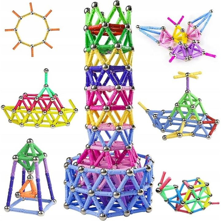 Set de constructie magnetice 320 elemente, multicolor