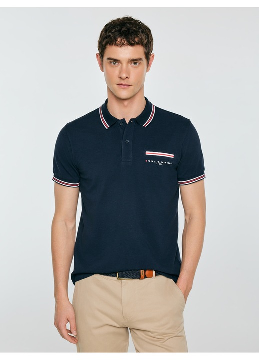 Férfi galléros póló, Big Star, tengerészkék, piké kötés, kontrasztos részletek