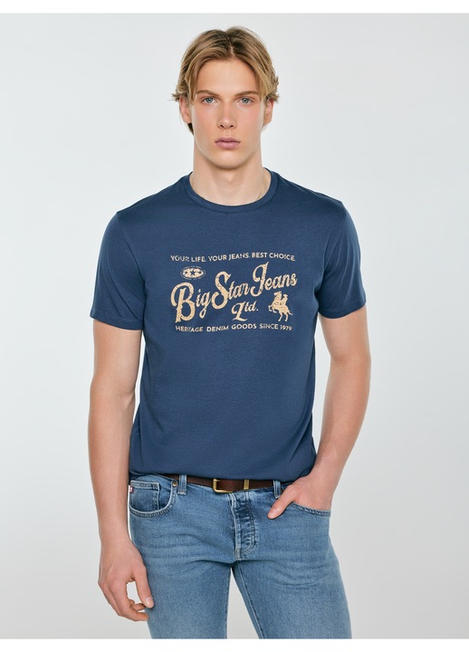 Férfi póló, mintás, Big Star, Authentic, tengerészkék, kötött